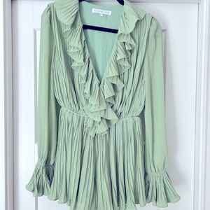 The most beautiful chiffon sage green pleated romper!
